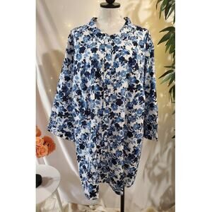 Woman Within Floral Button Up 3/4 Sleeve Collared Shirt Plus Size 38/40 Modest